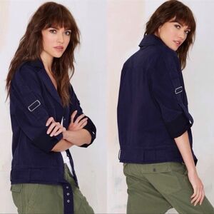 Nasty Gal XL Navy Cotton Moto Style Light Utility Jacket